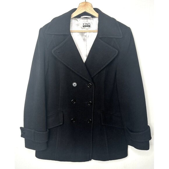 JONES Studio Womens Peacoat Wool Blend Double Breasted Car Jacket Size 8 Black - Picture 1 of 12